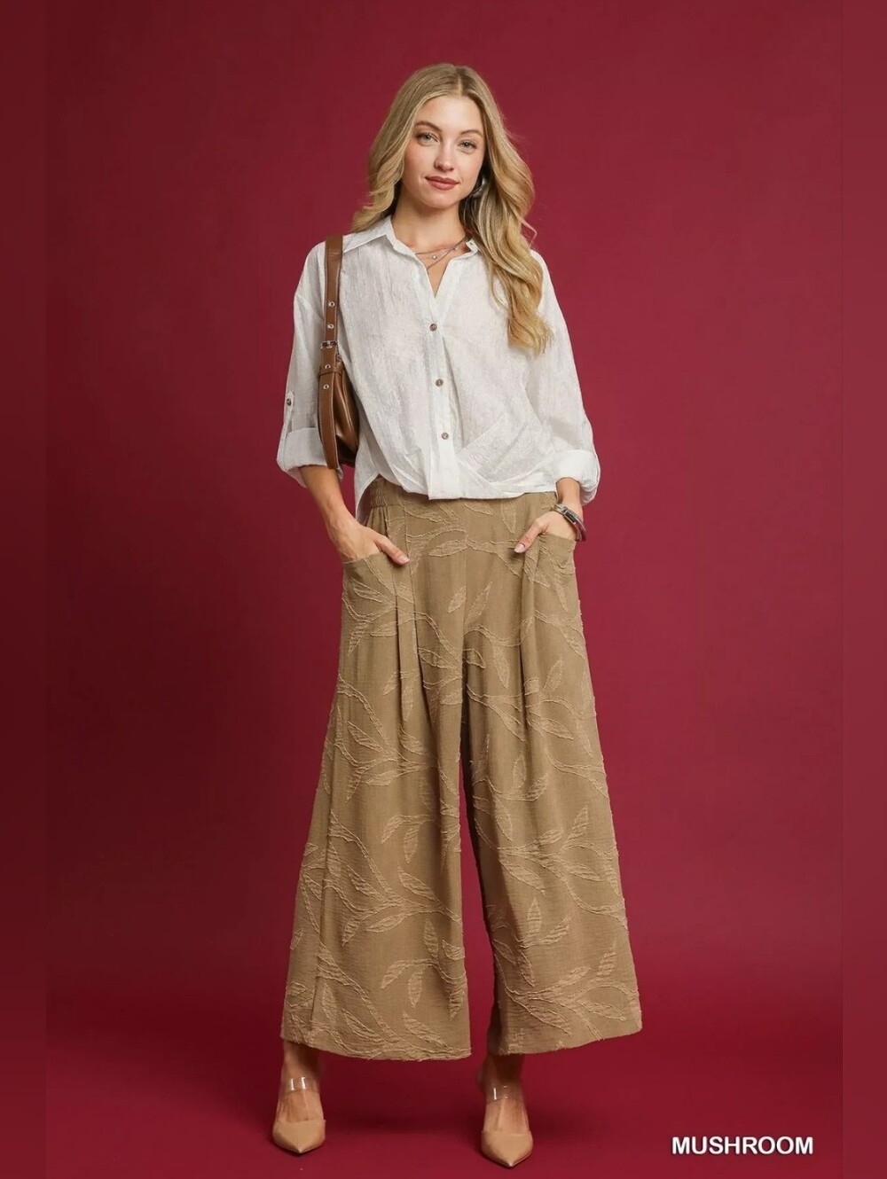 UMGEE Mushroom Wide Leg Jacquard Pants